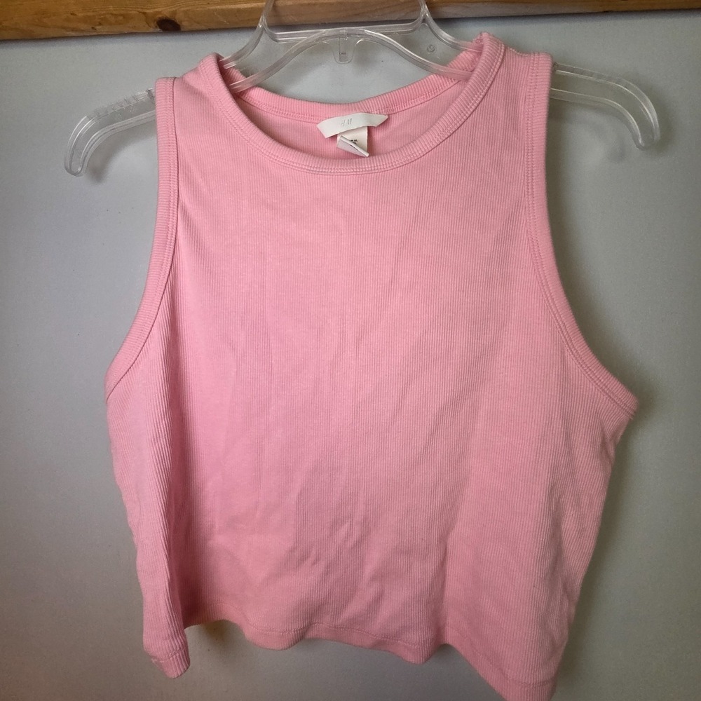 H&M Women's Tank Top Cotton Pink Size XL Cropped Summer Neon Colorful Sleeveless
